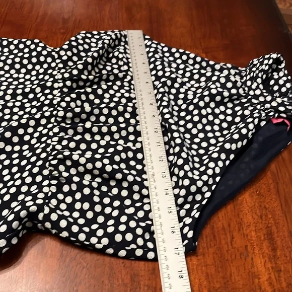Betsey Johnson Halter Dress with Ruffled Hem Navy with White Polka Dots Size 4 - Picture 9 of 12
